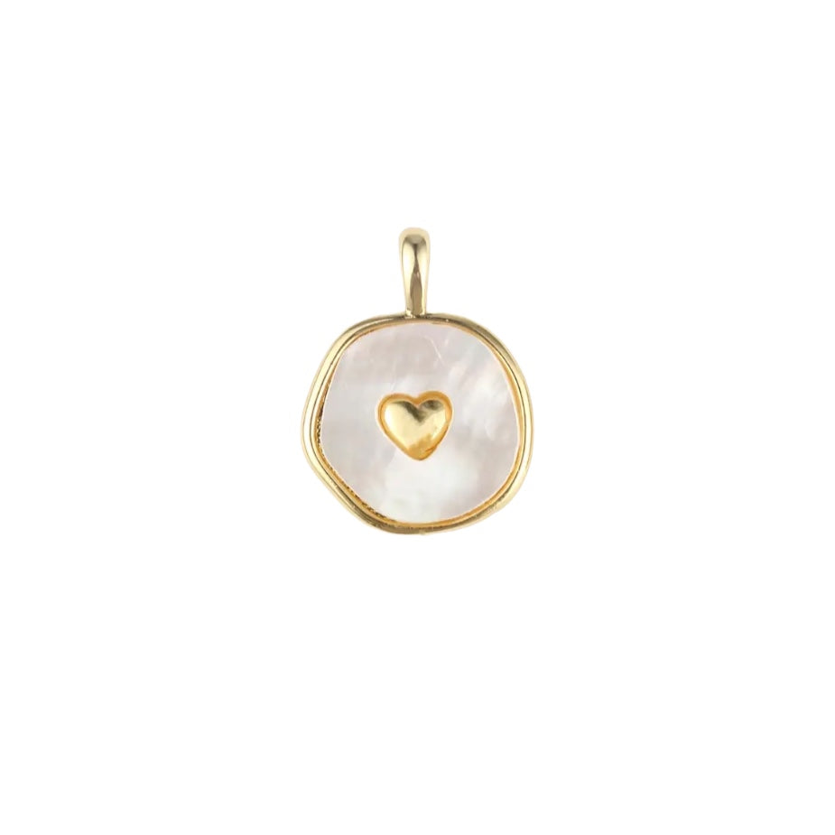 Gold Filled Mop Pearl Heart Medallion Charm Pendant