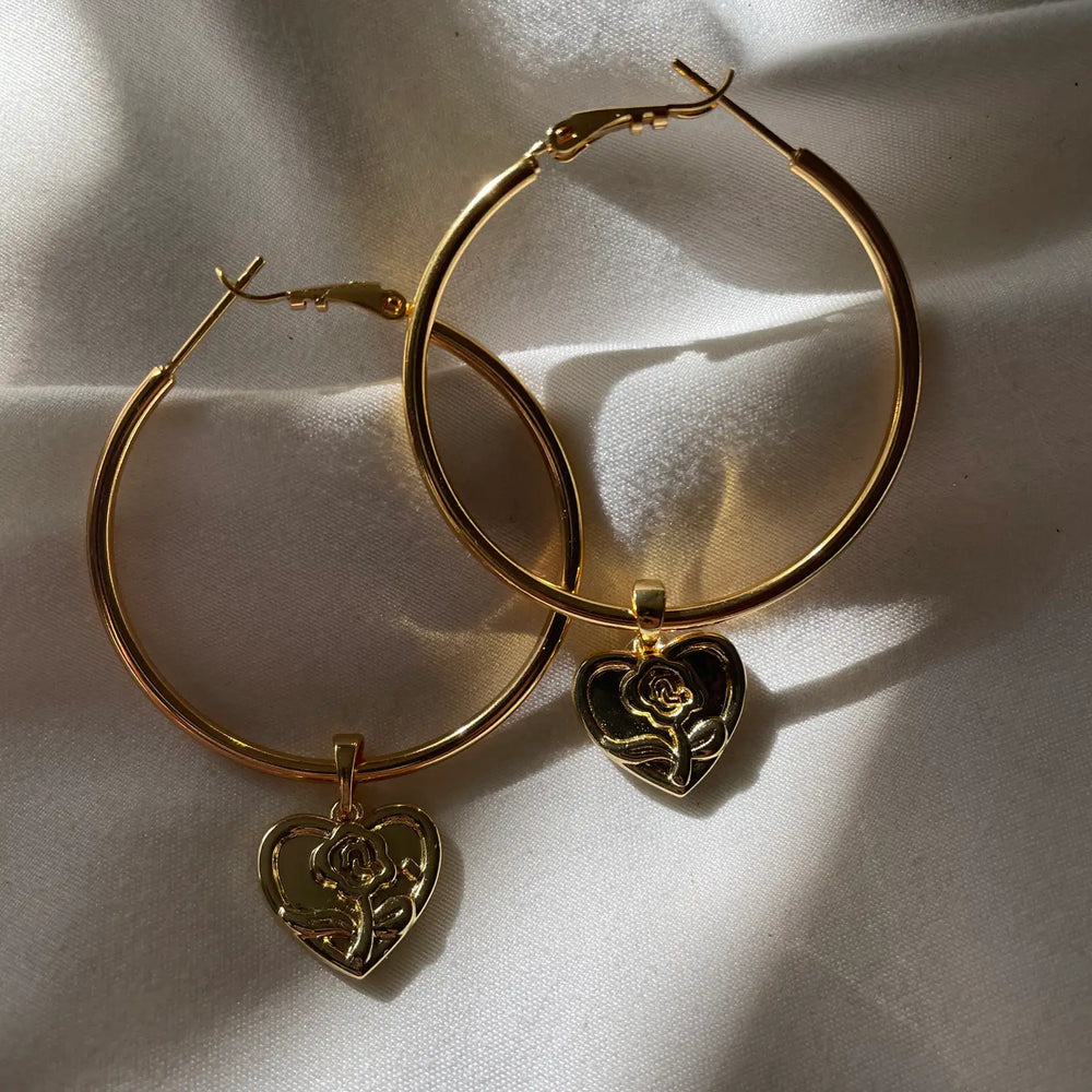 Your Song Gold Hoop Rose Heart Earrings