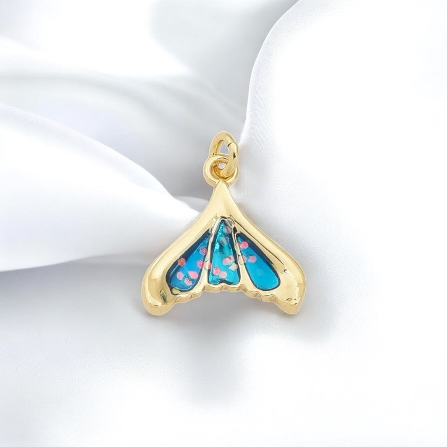 Opal Whale Mermaid Dolphin Tail Charm in Gold Filled