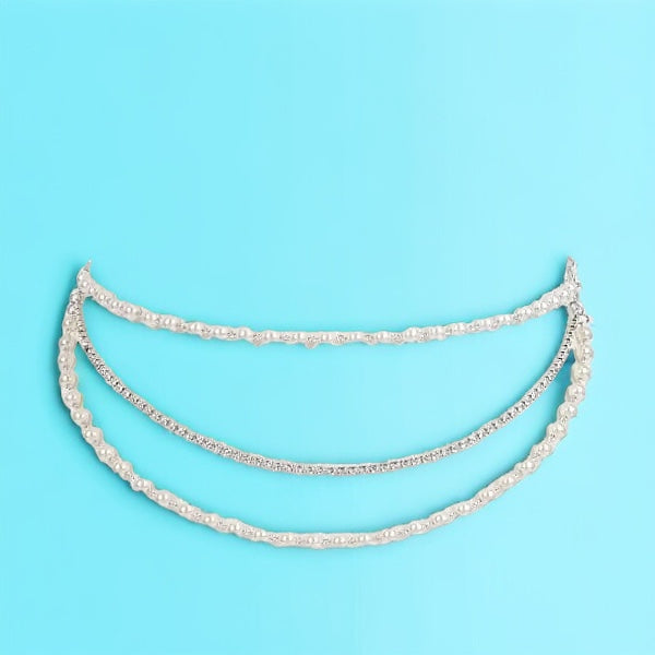 Pearl and Chain Triple Layered Waist Chain in Silver & Gold