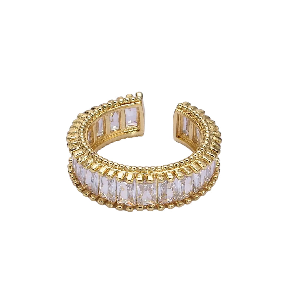 16K Gold Filled Clear Cz Baguette Lined Band Ring