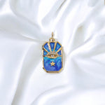 Gold Filled Blue Enamel Evil Eye Tag Charm Pendant