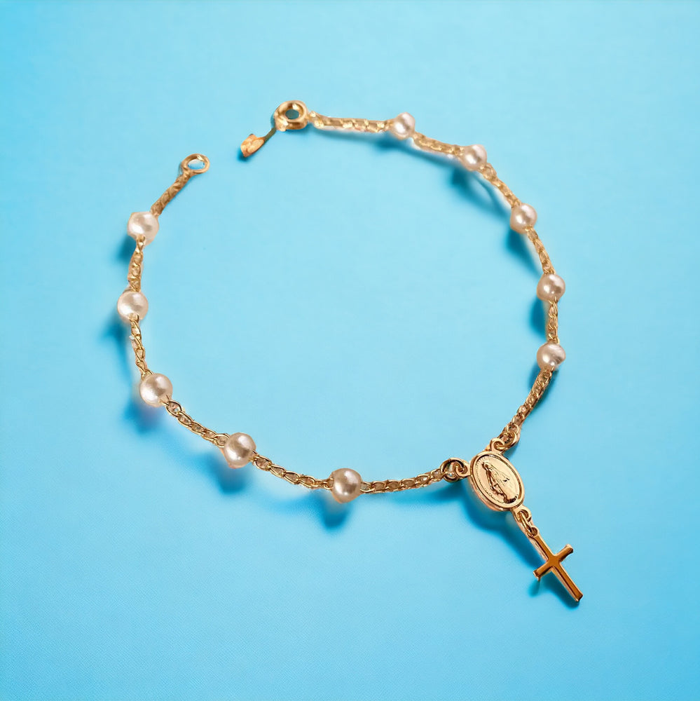 18k Gold Filled Pearl Rosary Bracelet