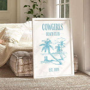 Cowgirl Beach Club 1989 Surf Blue Wall Art Prints