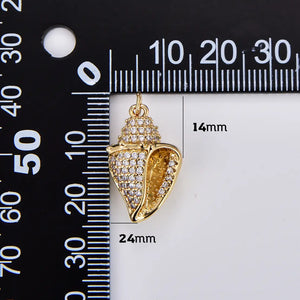 Gold Filled Conch Sea Shell Beach Pave Charm Pendant