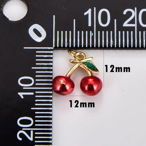 Gold Filled Red Enamel Cherry Fruit Charm Pendant