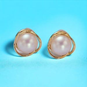 14K Gold Filled Triple Circular Band Iridescent Pearl Studs