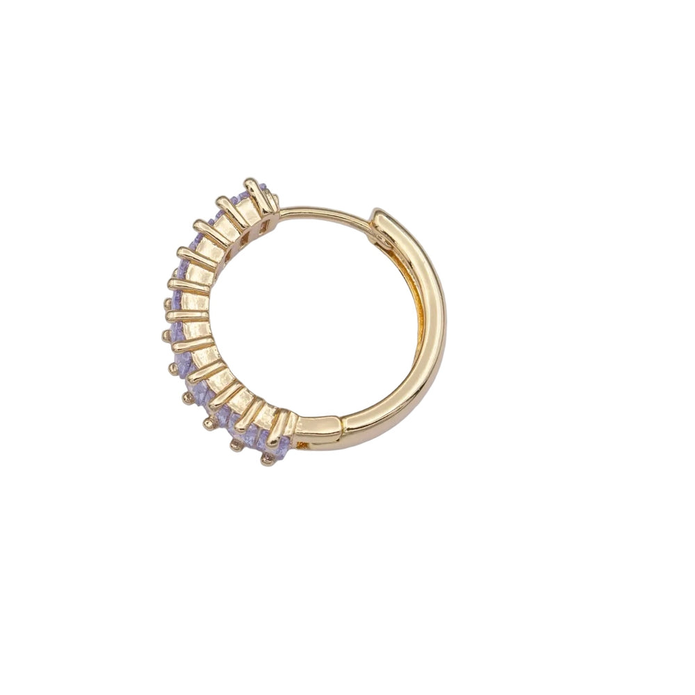 24K Gold Filled Clear Purple Baguette Lined 18.5mm Huggie Hoop Earrings