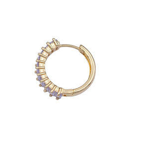 24K Gold Filled Clear Purple Baguette Lined 18.5mm Huggie Hoop Earrings