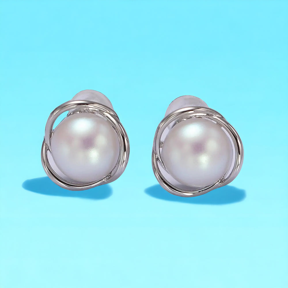 14K Gold Filled Triple Circular Band Iridescent Pearl Studs