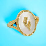 Rose Flower Pearl Oval Signet Ring in Gold & 925 Sterling Silver