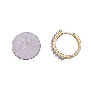 24K Gold Filled Clear Purple Baguette Lined 18.5mm Huggie Hoop Earrings