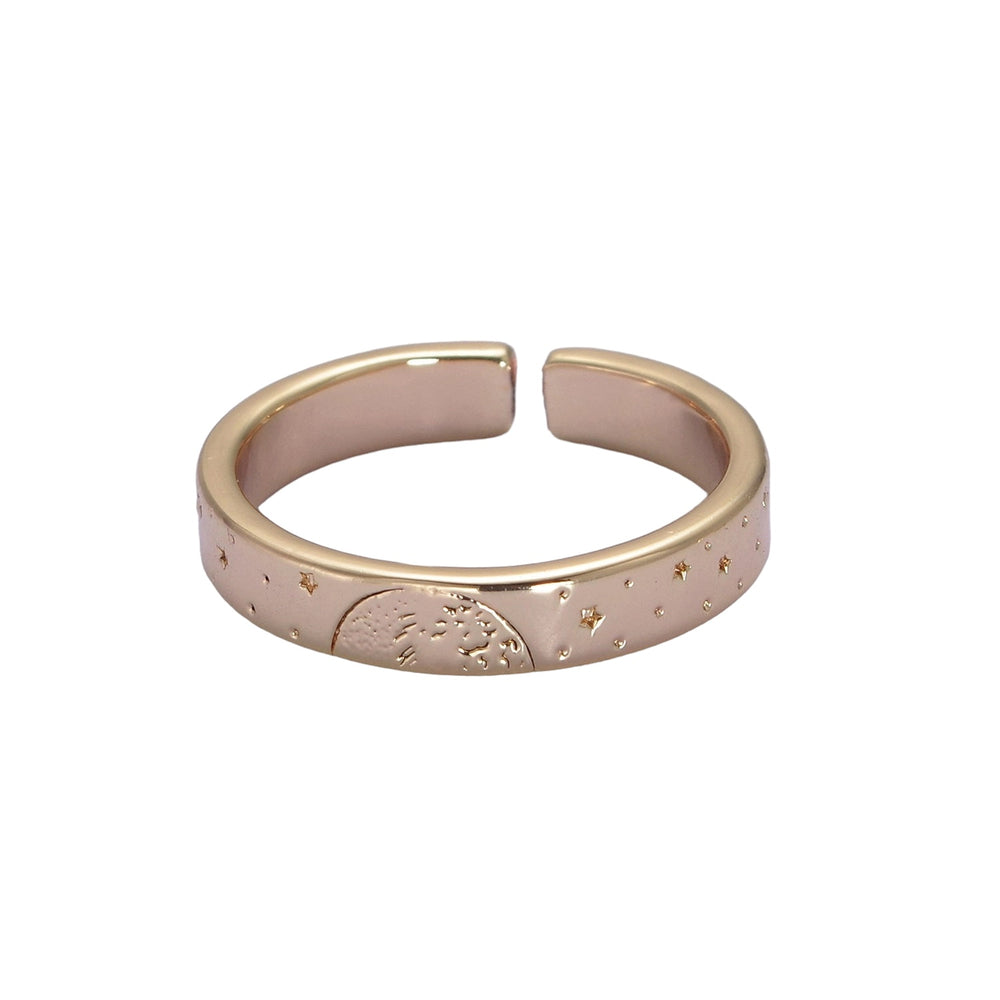 Gold Celestial Astronomy Best Friend, Twin Flame, Planet Love Set, Engraved Sun, Moon, Cloud & Stars Ring