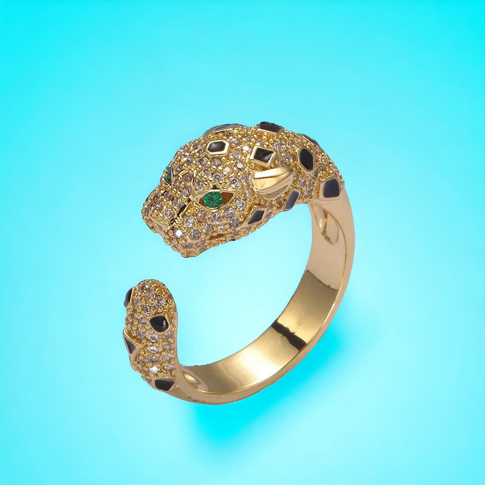 Chunky Panther Gold Band Adjustable Ring