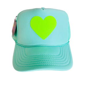 Sea Foam & Kelly Green Neon Heart Spring Tucker Hat