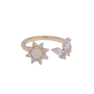 Celestial Cz Sun & Butterfly Open Adjustable Ring