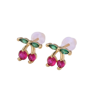 Crystal Cherry Fruit Stud Earrings