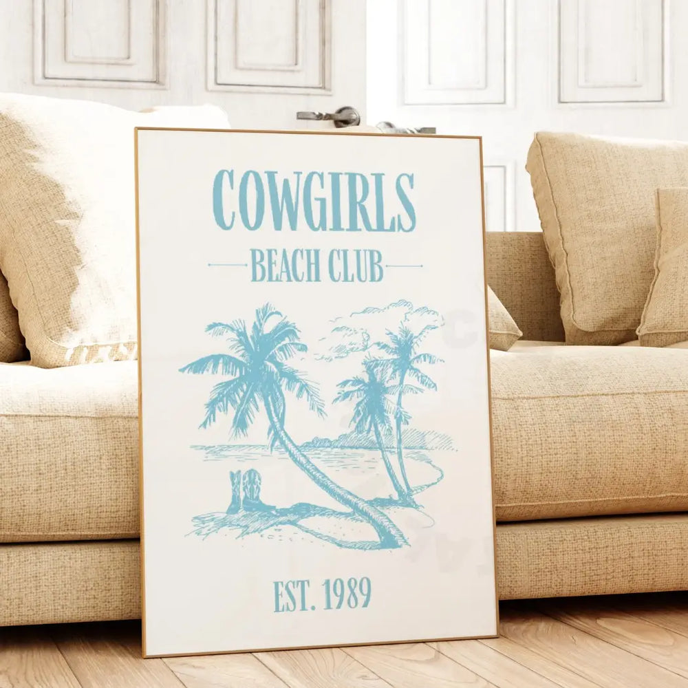 Cowgirl Beach Club 1989 Surf Blue Wall Art Prints