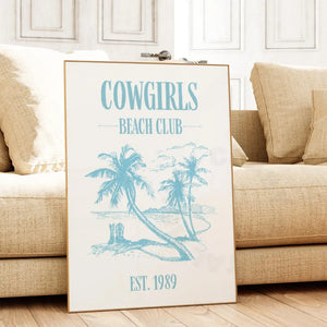 Cowgirl Beach Club 1989 Surf Blue Wall Art Prints