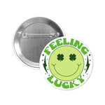 St. Patrick’S Day Button Pin, Feeling Lucky, Green Smiley