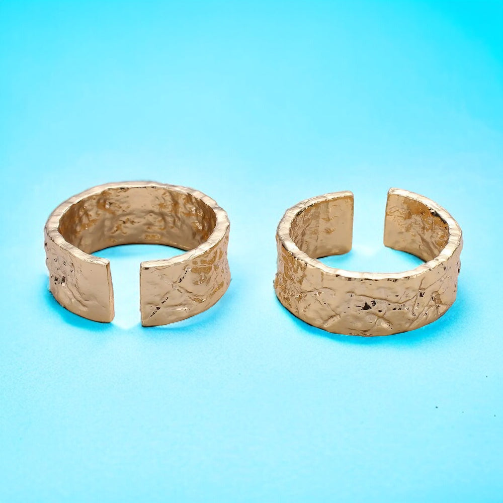 Gold Hammered Unisex Band Stackable Simple Unique Gold Plated Rustic Adjustable Ring