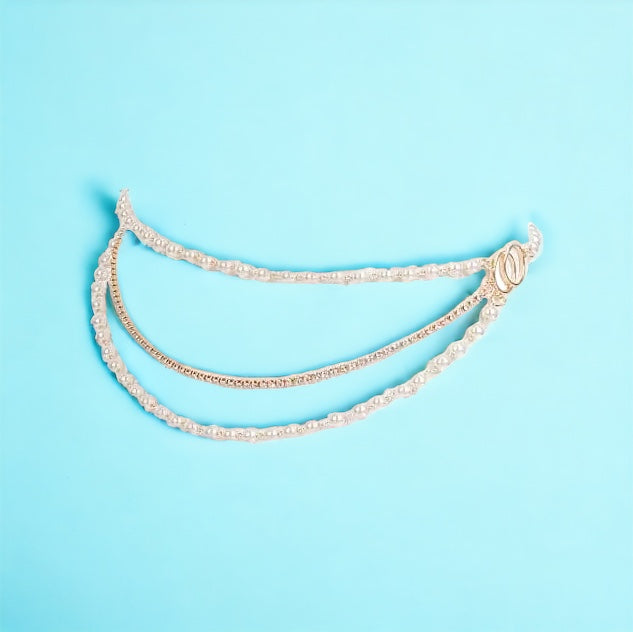 Pearl and Chain Triple Layered Waist Chain in Silver & Gold