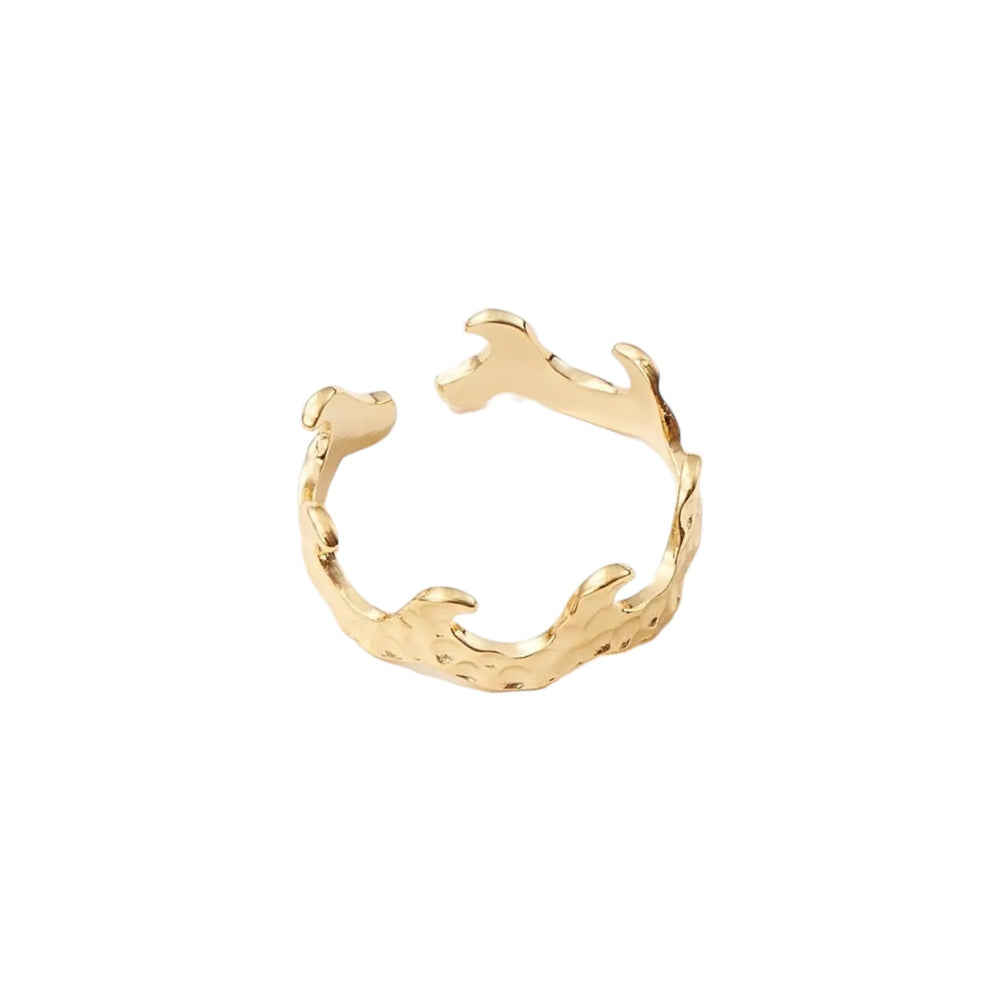Gold Dipped Hammered Texture Wave Ring
