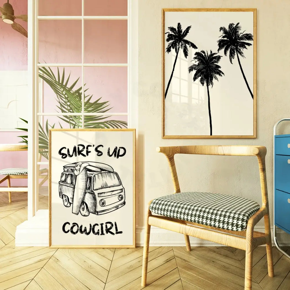 Palm Trees Monotone Coastal Cowgirl Wall Art Prints