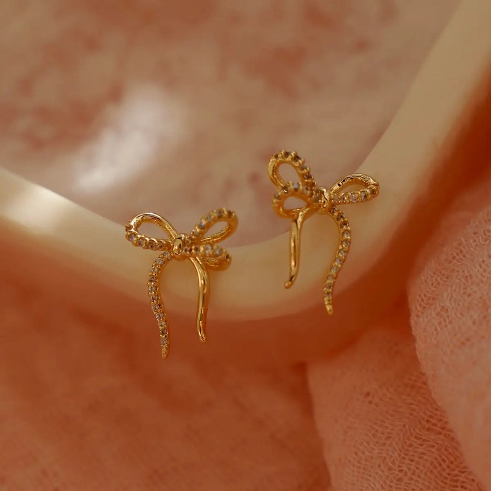 Gold Cz Bow Studs