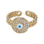 Round Evil Eye Symbol Adjustable Gold Ring