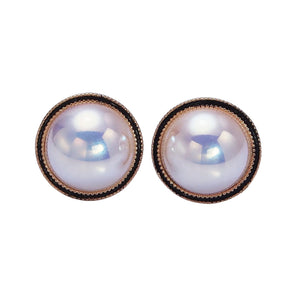 18K Gold Filled Rounded Pearl Black Enamel Stud Earrings