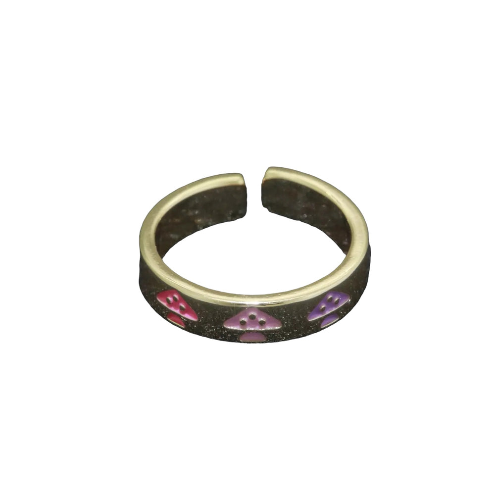 Gold Magic Mushroom Y2K Open Adjustable Ring