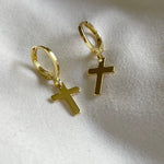 Say A Little Prayer Mini Cross Gold Huggie Earrings