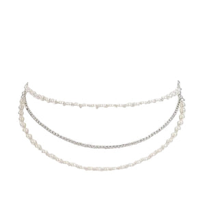 Pearl and Chain Triple Layered Waist Chain in Silver & Gold