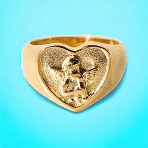 Angel Cherub Chunky Heart Love Signet Ring