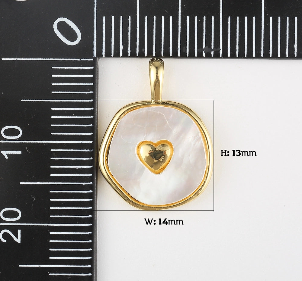 Gold Filled Mop Pearl Heart Medallion Charm Pendant