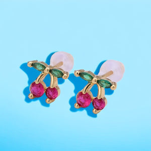 Crystal Cherry Fruit Stud Earrings