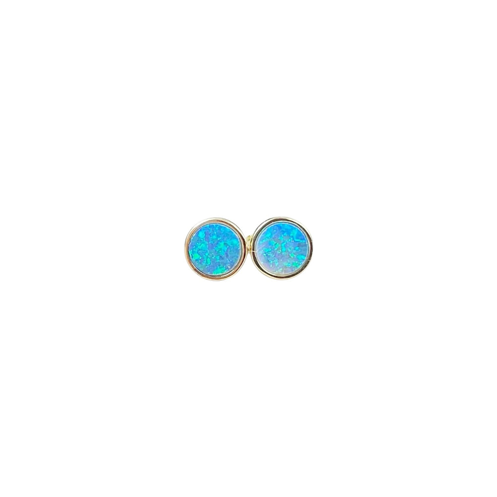 Blue Fire Opal Round Bezel Earrings