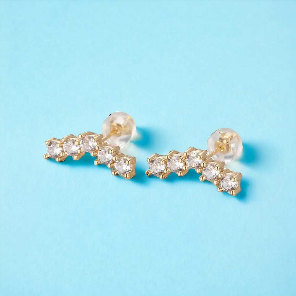 Mini Connected Crystal String Studs Cz Diamond Lining On Daily Wear Earring