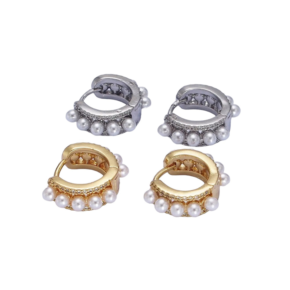 Gold Filled Pearl Hoop Huggie Earrings
