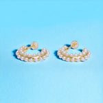 Gold Filled White Pearl Lined 20mm C-Shaped Hoop Earrings