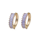 24K Gold Filled Clear Purple Baguette Lined 18.5mm Huggie Hoop Earrings