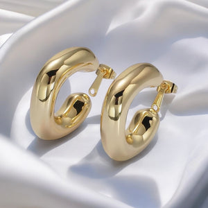 14K Gold Filled 35mm Chubby Rhombus C-Shaped Hoop Earrings