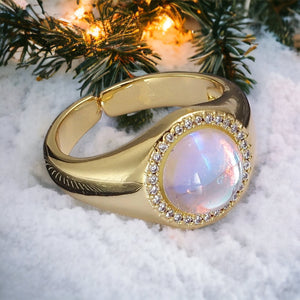 Rainbow Moonstone Adjustable Statement Ring