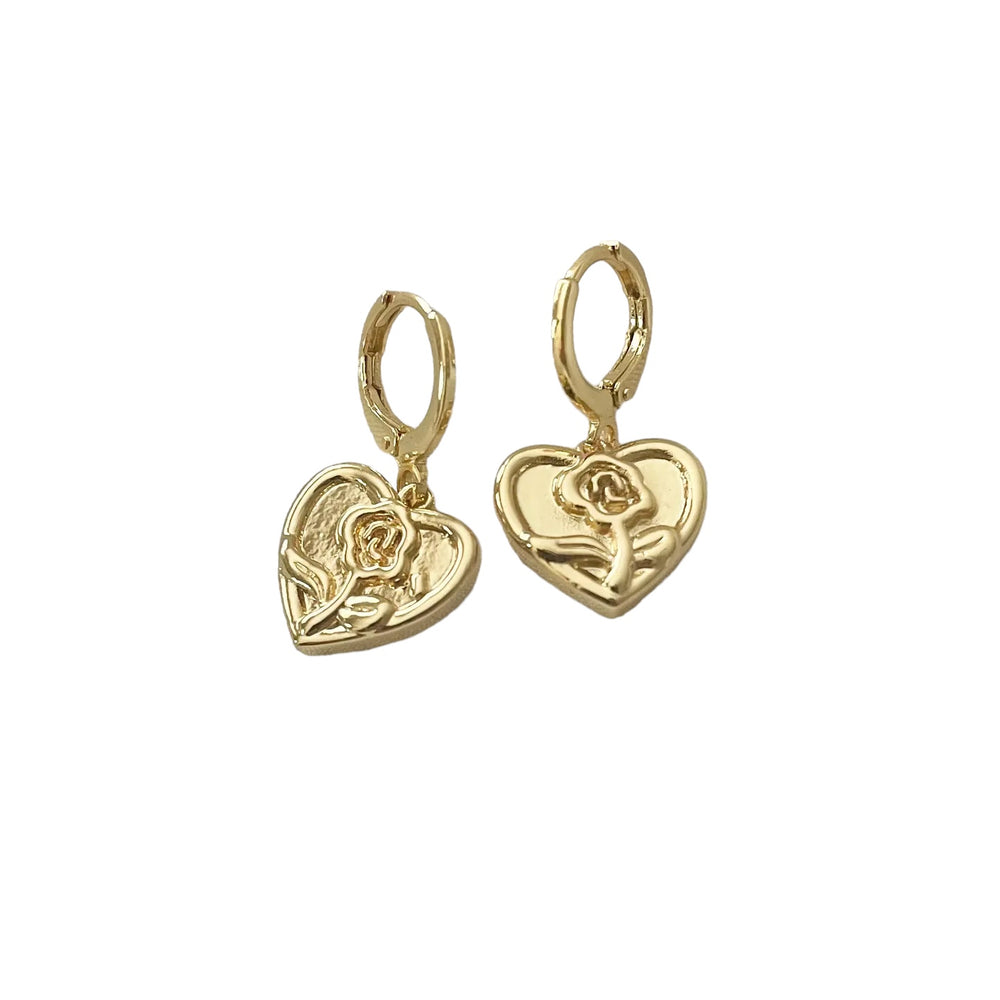 Your Song Gold Rose Heart Huggie Hoop Earrings