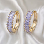 24K Gold Filled Clear Purple Baguette Lined 18.5mm Huggie Hoop Earrings