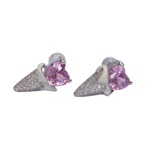 Gold Filled Pink Cz Heart Ice Cream Cone Stud Earrings