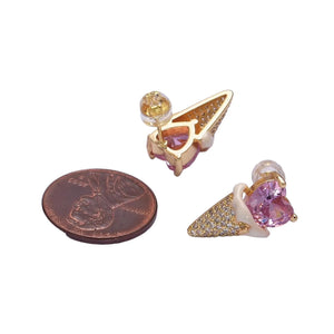 Gold Filled Pink Cz Heart Ice Cream Cone Stud Earrings