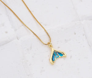 Opal Whale Mermaid Dolphin Tail Charm in Gold Filled