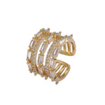 Gold Stackable Baguette Clear Diamond Cz Open Adjustable Ring